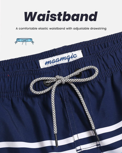 maamgic Mens Swim Trunks Quick Dry Swim Shorts with Mesh Lining Funny Swimwear Bathing Suits 7inch Striped Navy Medium