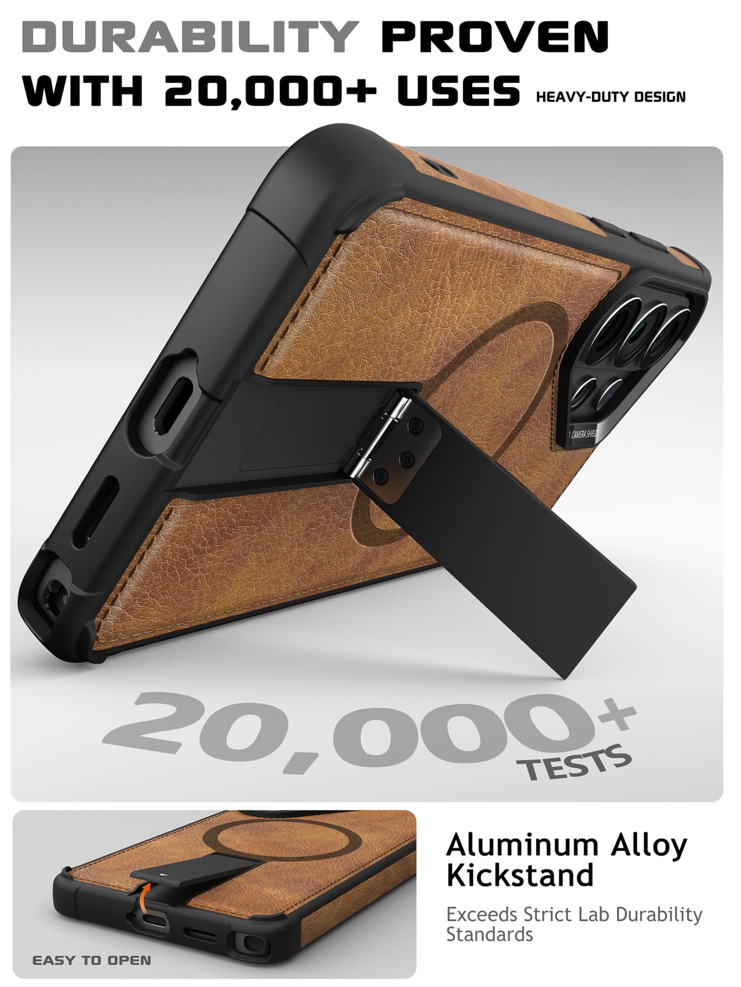 VAUSERDY Strong Magnetic for Samsung Galaxy S26 Ultra Case Leather,[Compatible with MagSafe], Adjustable Kickstand, Shockproof Protective Cover for Samsung S26 Ultra (Brown)