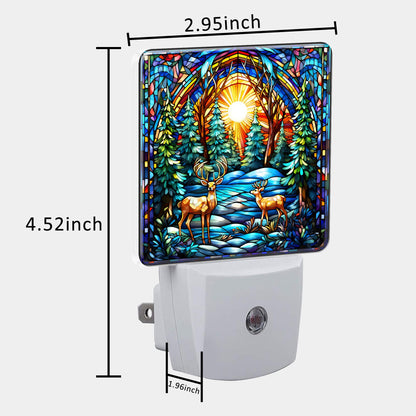 Uiaoiais Plug in Night Lights Christmas Stained Glass Deer Nightlight Plug Into Wall Dusk to Dawn Sensor LED Night Light for Kid Girls Boys Women Room Decor,Hallway,Kitchen,Bathroom,Nursery,Stairs