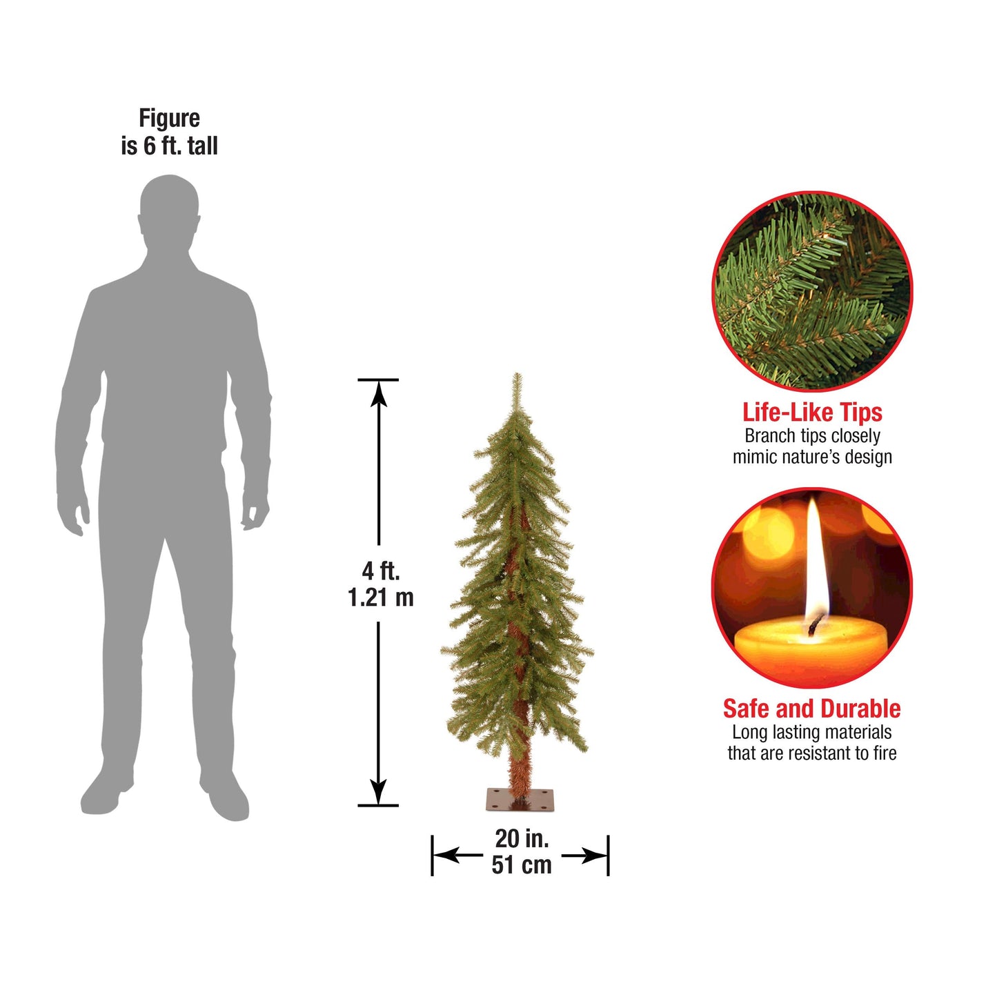 National Tree Company 4 ft Unlit Hickory Cedar Mini Artificial Christmas Tree, 225 Tips, Metal Plate Base, Green