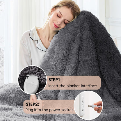Heated Electric Blanket Throw,Warm Winter Birthday Gifts for Women Her Grandma-Faux Fur with Soft Sherpa,10 Heat Settings,5 Time Settings with Fast Heating, 50x60, Rainbow