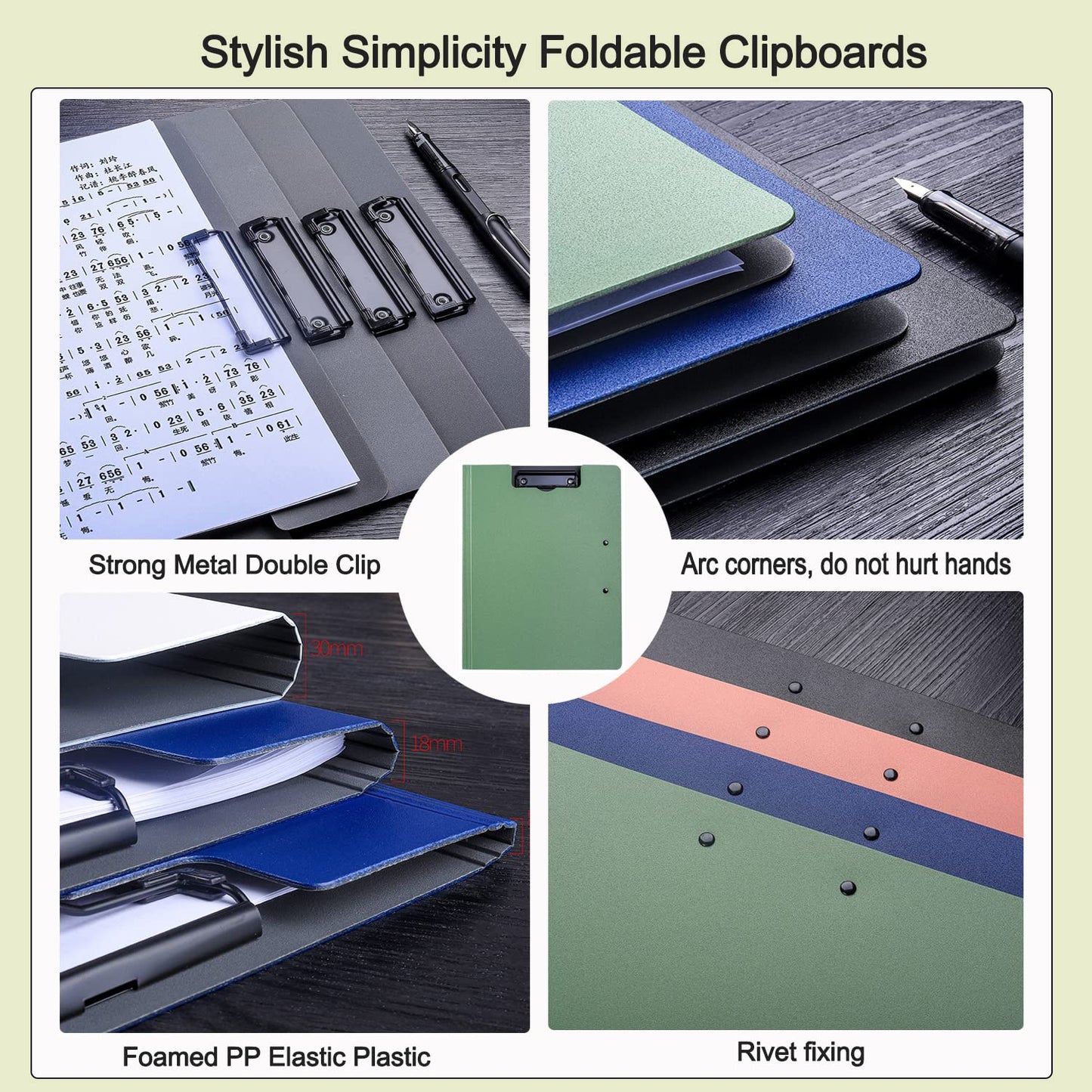 MUYICS 10 Pack Foldable Clipboards, A4 Clipboard Folder, Office Clipboard Folder with Double Clips Metal Clip, Storage Clipboards for Office, School or Medical Field(5 Colors)