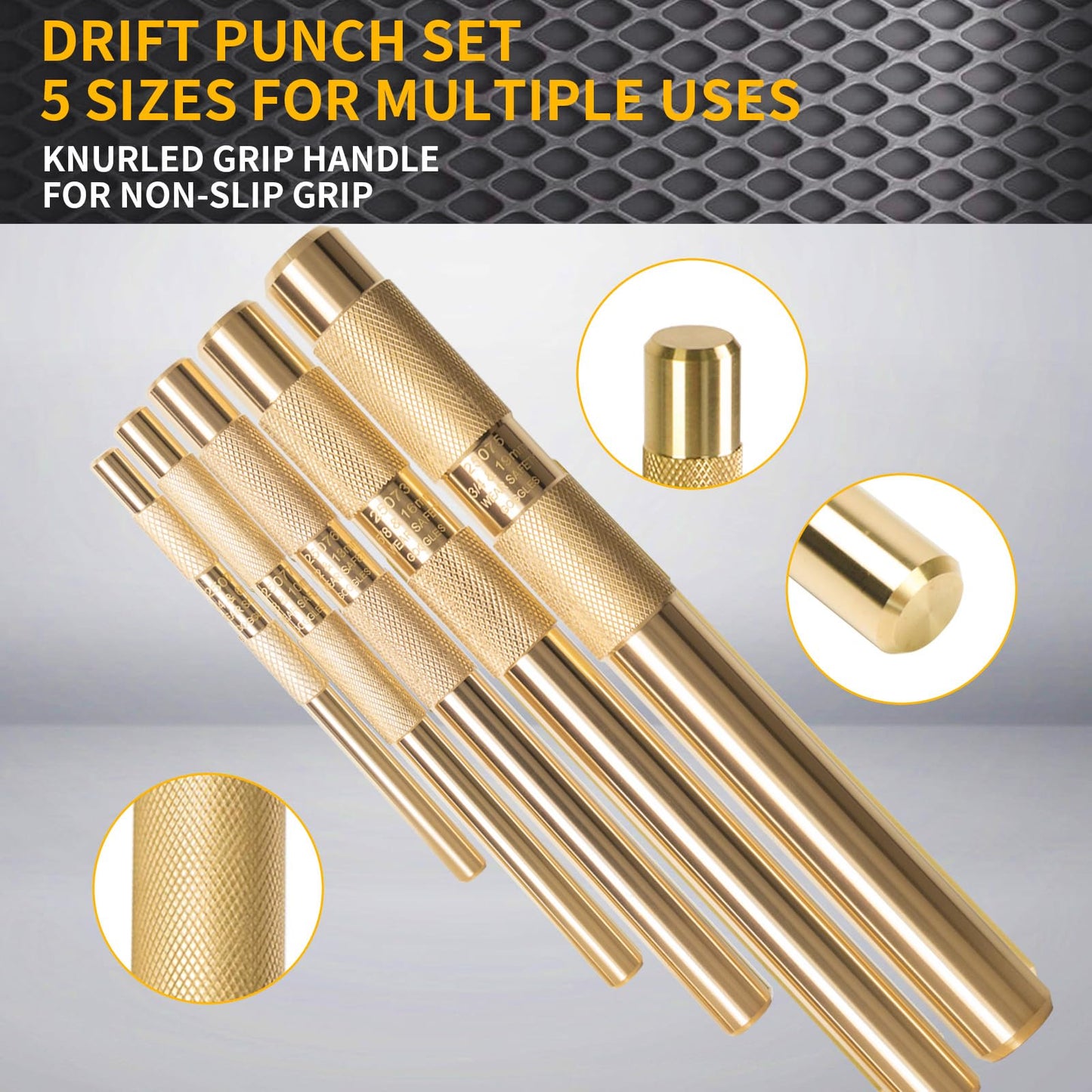5-Piece Premium Brass Punch Set - Heavy-Duty Non-Marring Repair Tool Kit (1/4", 3/8", 1/2", 5/8", and 3/4") Replacement for 67003-MAI 045256670034 | Automotive, Industrial & DIY Use