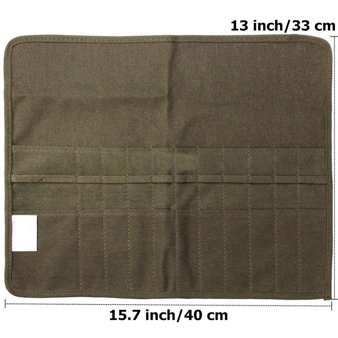 22 slots Paint Brush Case Canvas Paint Brush Holder, Roll Up Storage Bag Holder Canvas Wrap for Acrylic Watercolor Oil Face Brush - Army Green