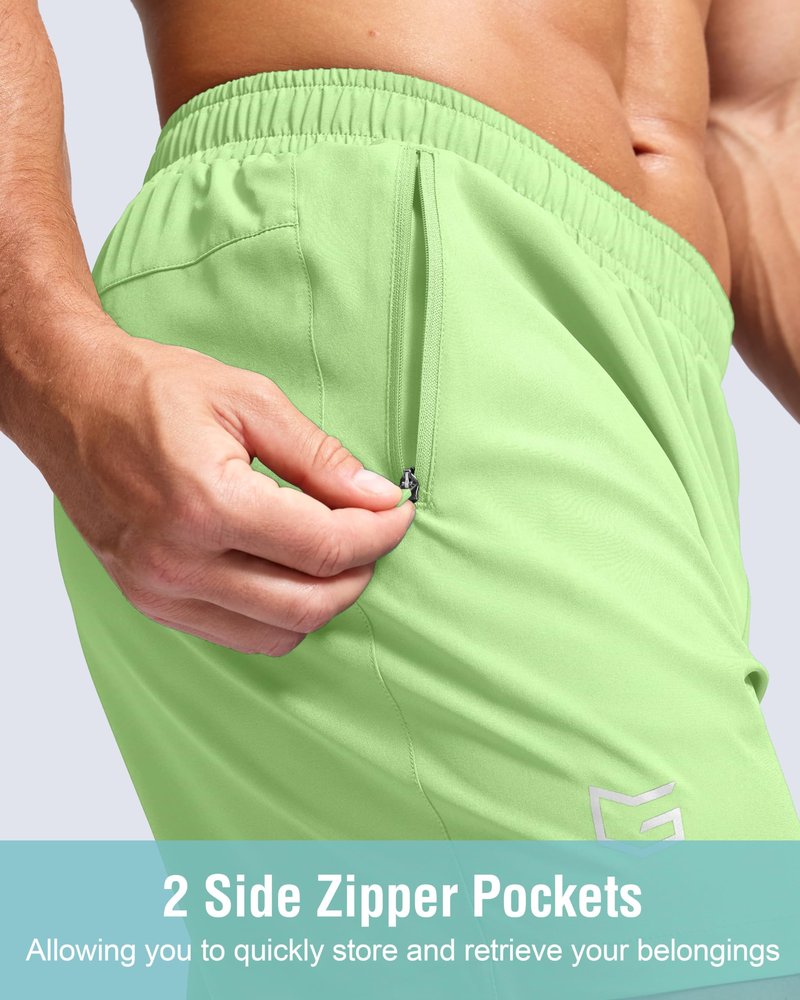 G Gradual Men's Athletic Running Shorts with Zipper Pockets Quick Dry 7"/ 5"/ 9" Workout Gym Shorts for Basketball Hiking(Mint Moment,9L)