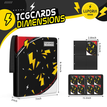 Trading Card Binder 4 Pocket,400 Pocket Card Collection Binder with 50 Removable Sleeves,PU Waterproof Top Card Book,3-Ring Zipper Collectible Trading Card Album for MTG/TCG/Card Holder Gift(Black)