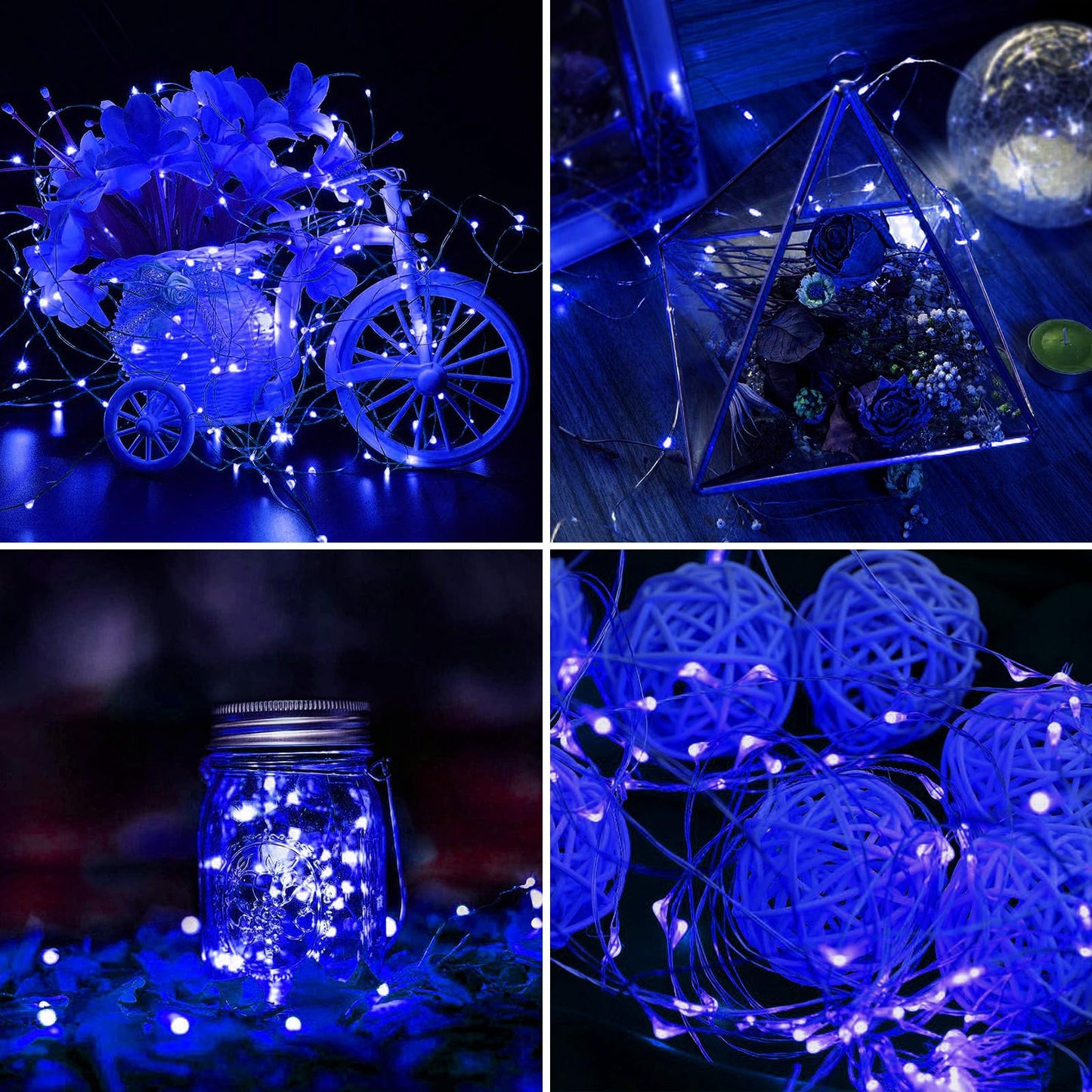 Aogist 2-Pack16FT Fairy Lights with Spool,Ultra-Bright 50 LEDs Battery Operated Copper Wire String Light for Bedroom Christmas Wedding Centerpiece Parties Decoration,Blue