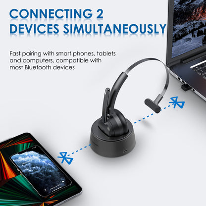 Mopchnic Bluetooth Headset, Wireless Headphone with AI Noise-Canceling Microphone On Ear Wireless Headset with USB Dongle for Computer Office