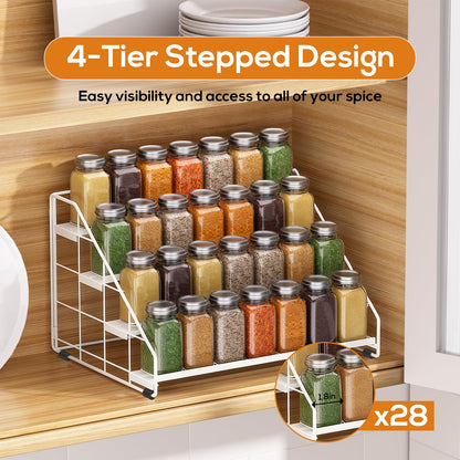 Spice Rack Organizer for Cabinet, 4 Tiered Spice Rack Organizer, Tiered Adjustable Spice Shelf for Kitchen Countertop Pantry Organization (Bright Black)