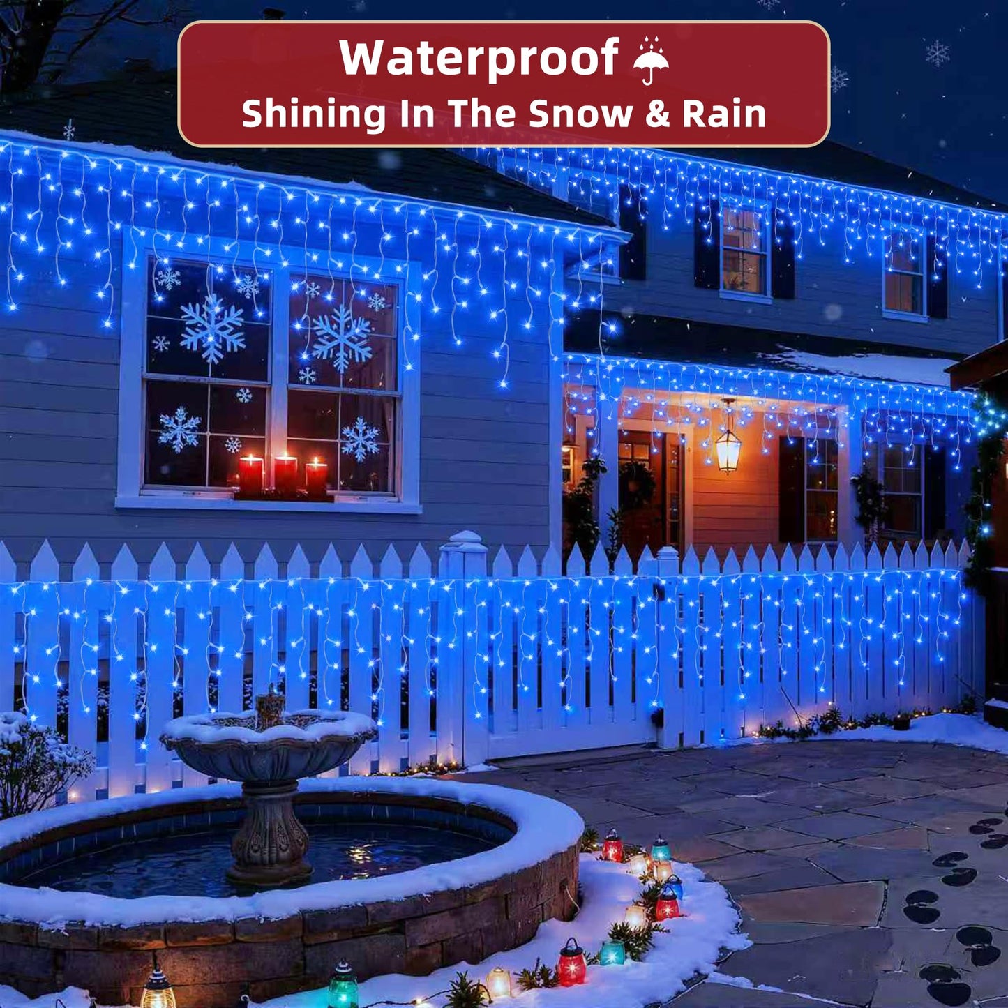1332 LED 132ft Christmas Lights with 296 Drops, 12 Lighting Modes Blue Christmas Decoration Twinkling Lights Dimmable, Timer Outdoor Waterproof Fairy Lights for Indoor Xmas Garden House Eaves Roof