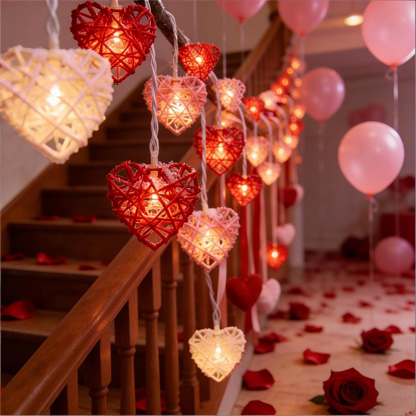 Red Pink and White Heart Shape String Lights, 8.5Ft Valentine's Day Decorations Lights with 10 LED Heart Light Bulbs, Hanging Window Fairy Lights for Indooe Outdoor Wedding Anniversary Valentine Decor