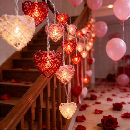 Red Pink and White Heart Shape String Lights, 8.5Ft Valentine's Day Decorations Lights with 10 LED Heart Light Bulbs, Hanging Window Fairy Lights for Indooe Outdoor Wedding Anniversary Valentine Decor