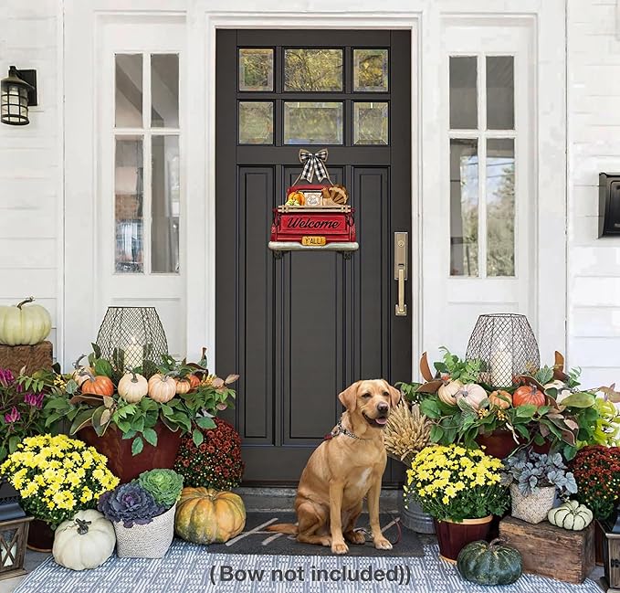 Interchangeable Welcome Sign for Front Door Red Farmhouse Truck Decor Hanging Sign with 11 Interchangeable Seasonal and Holiday Decor Signs 12x14 in. (Country Rustic)