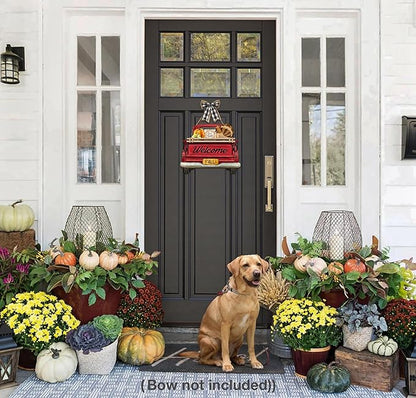 Interchangeable Welcome Sign for Front Door Red Farmhouse Truck Decor Hanging Sign with 11 Interchangeable Seasonal and Holiday Decor Signs 12x14 in. (Country Rustic)