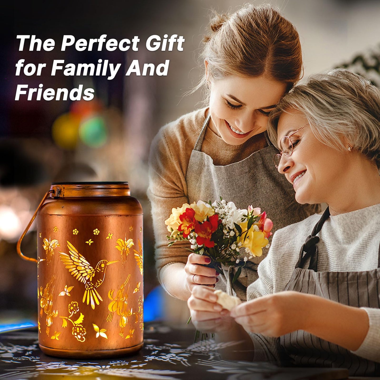 Fathers Day Gift Dad Hummingbird Solar Lanterns Outdoor Waterproof Hanging,Solar Lights Metal Summer Decor Garden,Patio,Yard,Lawn,Backyard,Front,Porch Gifts Women Mom Grandma Men