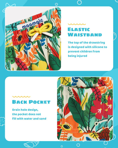 maamgic Boys Swim Trunks with Compression Liner Toddler Stretch Swim Shorts Quick Dry Swimming Trunks Boxer Brief 2 in 1 Beach Shorts Flower Garden 7