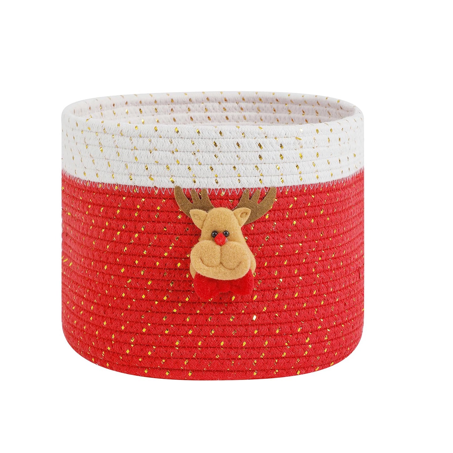 INough Christmas Baskets Cotton Rope Baskets for Christmas Empty Red Christmas Toy Bin, Christmas Gift Bin Large Blanket Storage Baby Basket for Kids Room/Living room (Reindeer Large)