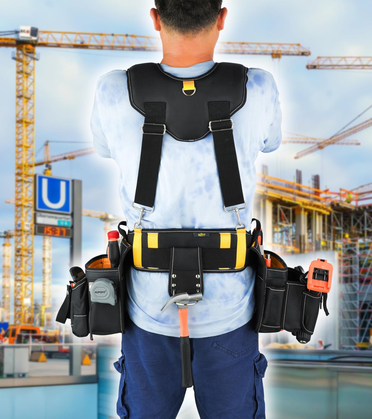 Aupofit 7-Piece Professional Tool Belt Rig with Comfort Suspenders
