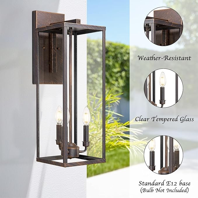 Bestshared Outdoor Wall Lantern, 24 Inch Tall Large Exterior Wall Lighting Fixtures with Clear Glass, Anti-Rust Transitional Outside Lantern Lamp for House Front Porch Doorway Patio (Rust, 24"-1 Pack)