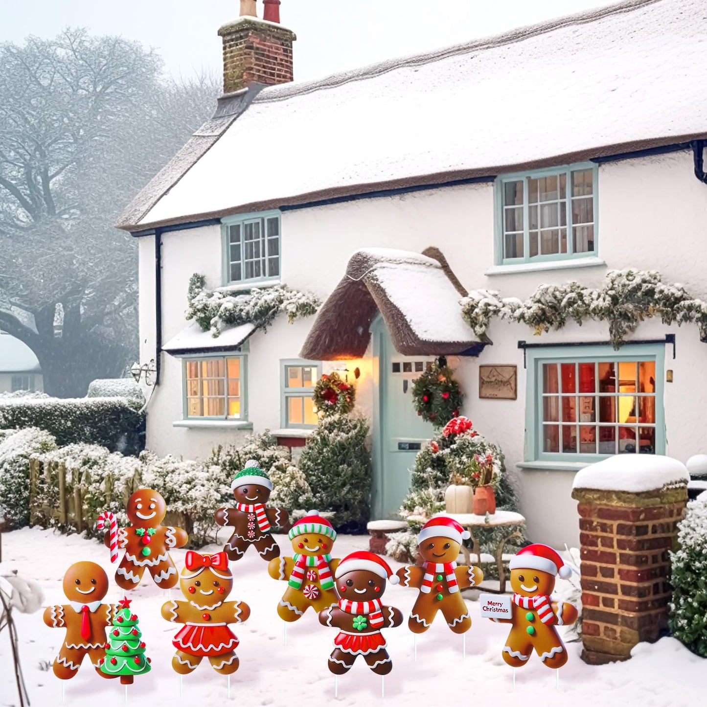 Memorywuu 8 Pcs Christmas Gingerbread Man Yard Signs with Stakes Outdoor 3D Gingerbread House Decoration Xmas Yard Stakes Lawn Signs for Christmas Holiday Pathway Garden Patio Party Favors(Classic)
