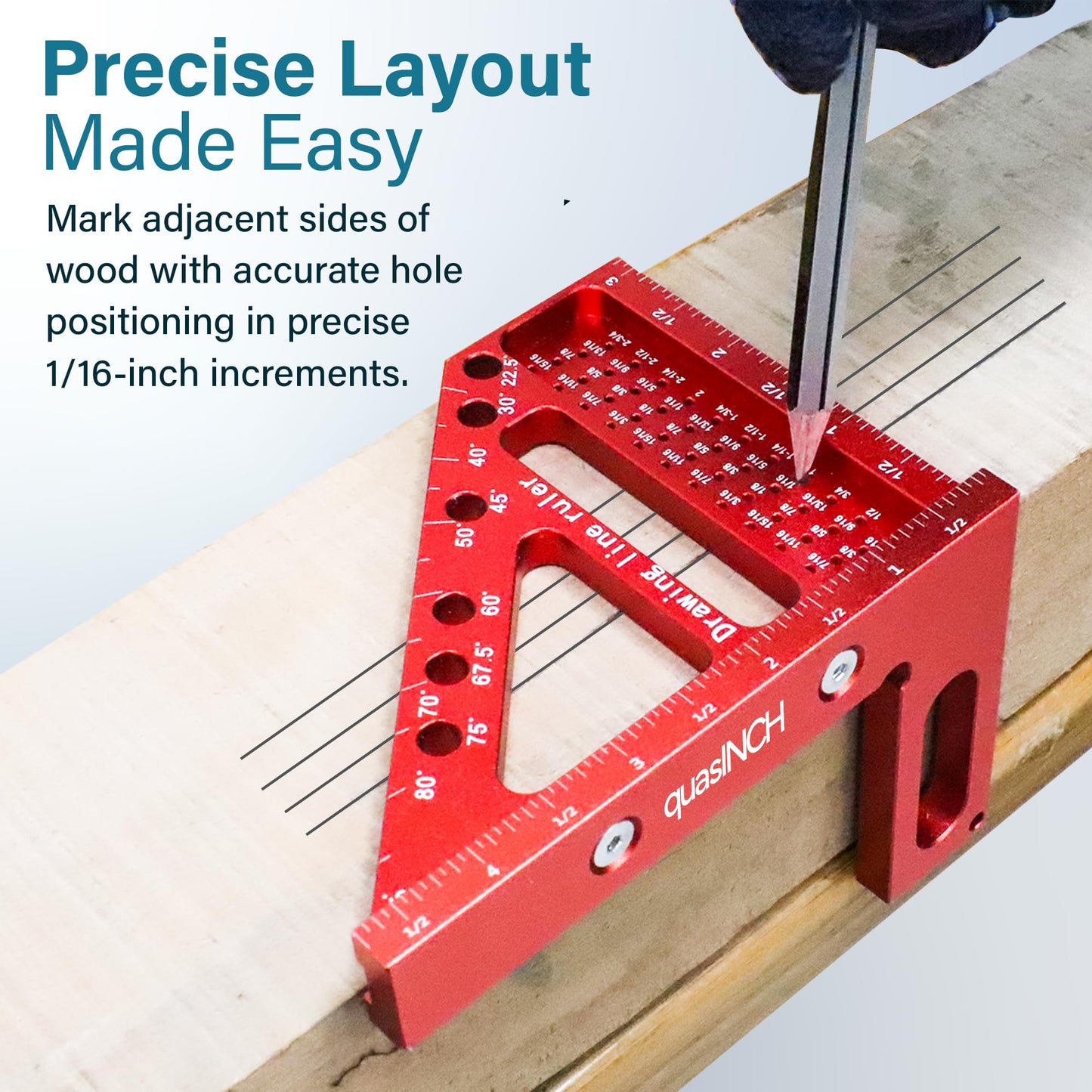 4.7＂Mini 3D Multi-Angle Measuring Square Ruler, QWTR1 High Precision Hole Scribing Woodworking Tools, 22.5°-90° Aluminum Alloy Carpenter Square with Angle Pin, Carpenter Pencil with Sharpener 6 Leads