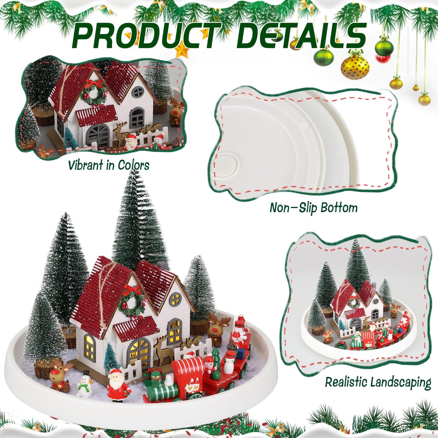 17 Pcs Christmas Centerpieces for Tables - Winter Tray Decor Set - Christmas Winter Table Top Decor Set with Ornaments - Santa Trees Train Snowman Holiday Centerpieces