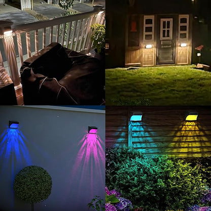 Solar Powered Fence Deck Lights Outdoor Waterproof Led IP65 RGB Color Changing/Warm White Auto On/Off Solar Step Lights for Outside Stair Garden Yard Wall Patio (2 Pack, White)