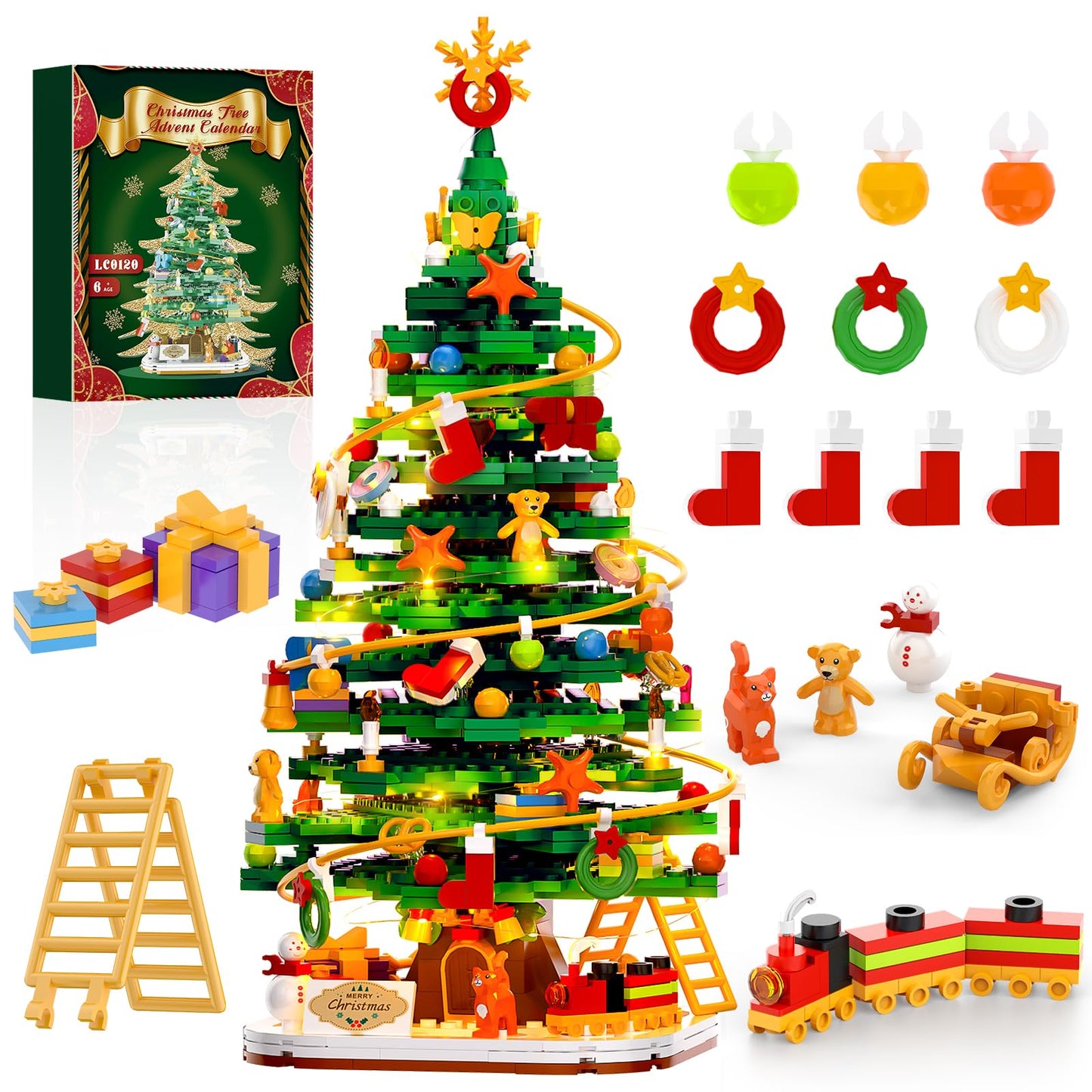 Christmas Tree Building Block Set with Light Kit, Building Toy Compatible with Christmas Sets, Xmas Tree Holiday Decoration for Kids Ages 8-14, Stocking Stuffer Gift for Boy Girl Adults (661PCS)