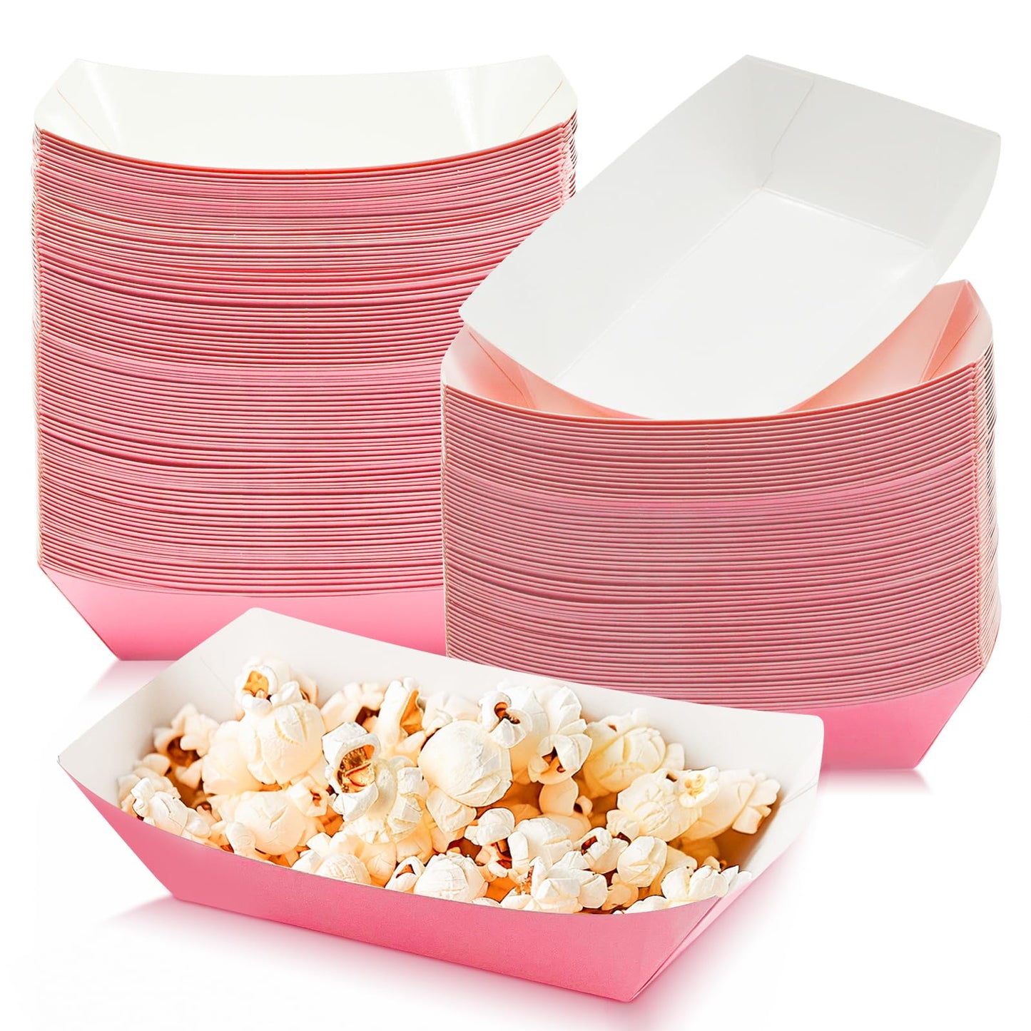 Temmgnie 100 Pack Disposable Paper Food Boat,2lb Pink Paper Food Trays,Kraft Food Serving Boats for Snacks,Hot Dog,Popcorn,Sandwich,Taco,Fries,Nacho