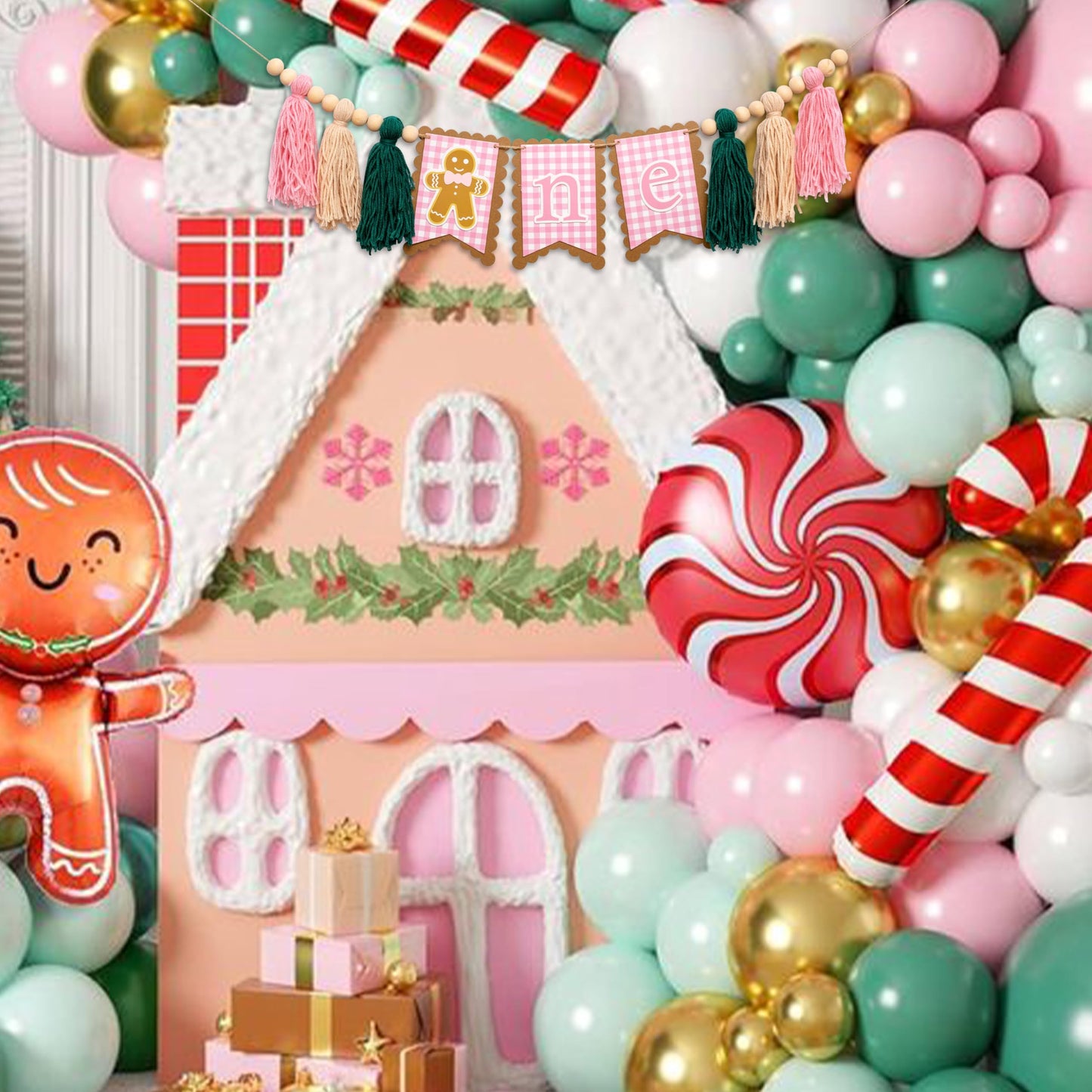 GIOGUK Christmas Gingerbread High Chair Banner - Merry Christmas First Birthday Party Decoration Supplies Banner, Xmas Gingerbread Theme High Chair Tassels Garland, Gingerbread Sign 1st Birthday Party Anniversary Photo Prop