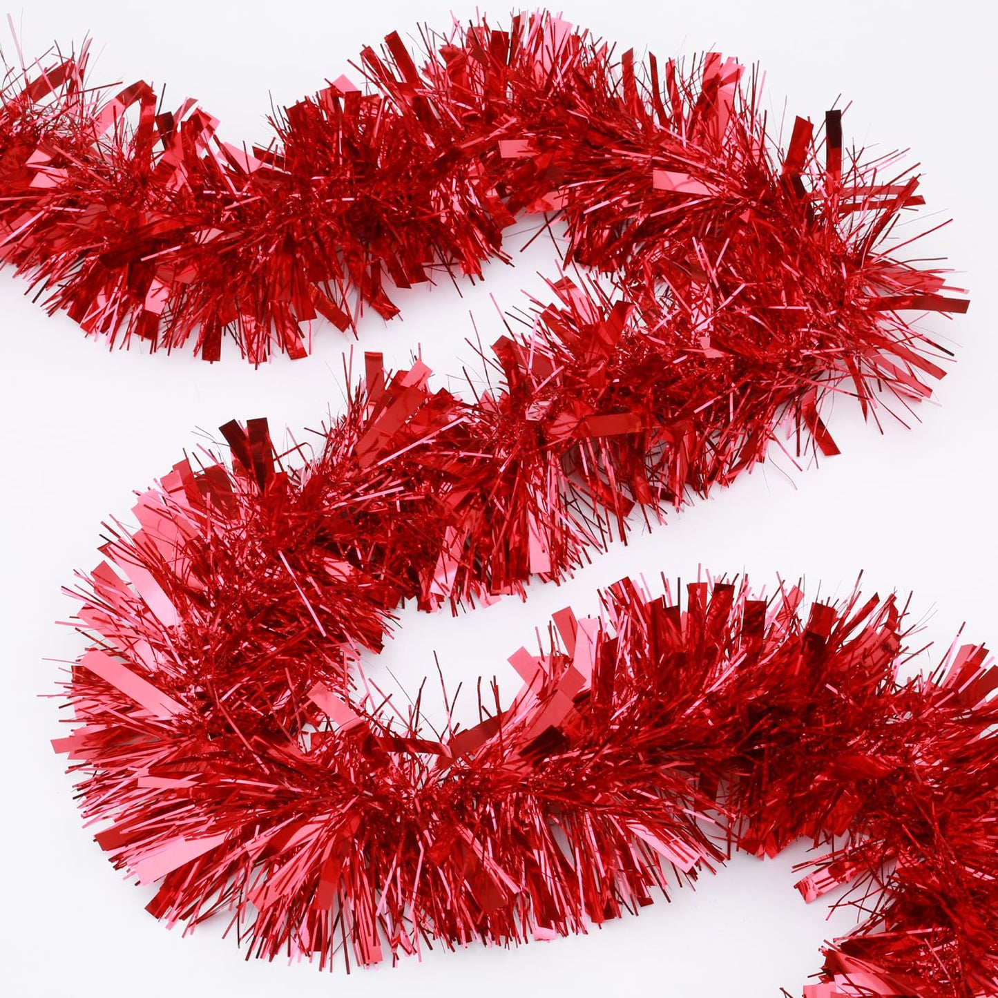 FXMHEHBB Thick Fat Red Garland Decorations, 5.12 Inch Width Red Metallic Foil Tinsel Garland for Christmas Tree Home Party Indoor and Outdoor Hanging Decor