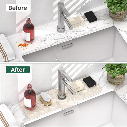 TOOVEM Silicone Faucet Splash Guard, 17.7 x 5.5 Inch Kitchen Sink Splash Guard
