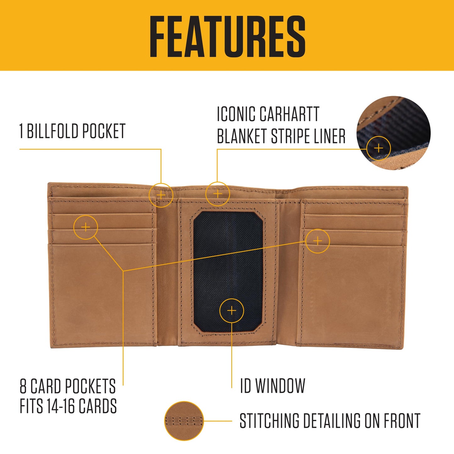 Carhartt Men’s Full Grain Saddle Leather Wallets, RFID Blocking Bifold, Trifold, and Front Pocket Options, Gifts for Men