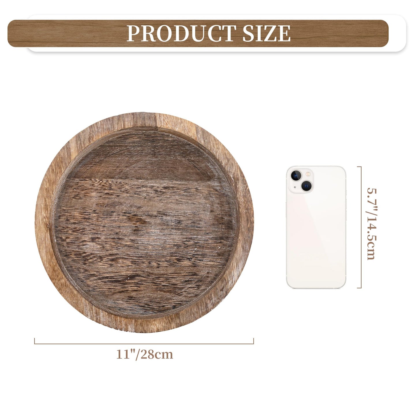 Hanobe Candle Plate Holder Tray: Round Wood Decorative Candle Plate - Rustic Farmhouse CoffeeTable Decor - Tealight Pillar Trays for Home Decor (Distressed)
