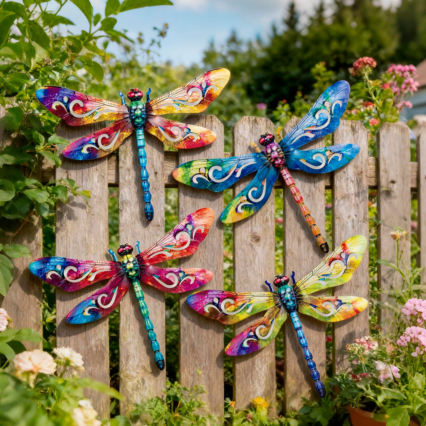 SUNREEK Metal Dragonfly Wall Decor, 12 Inches Dragonfly Outdoor Wall Art for Fence Garden Yard Patio Decorations
