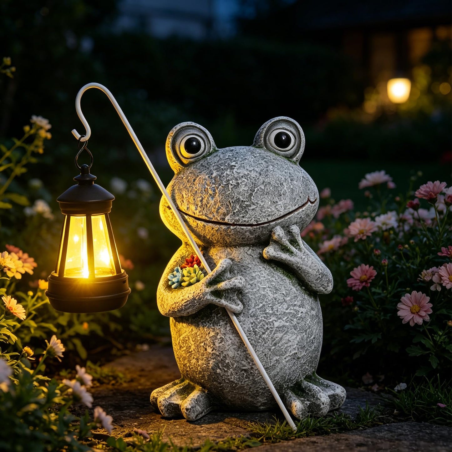 YHSOLAR Frog Solar Garden Statues, Resin Frog Figurine Decorations, Outdoor Frog Decor Art for Lawn,Yard, Unique Housewarming Gift for Garden Home