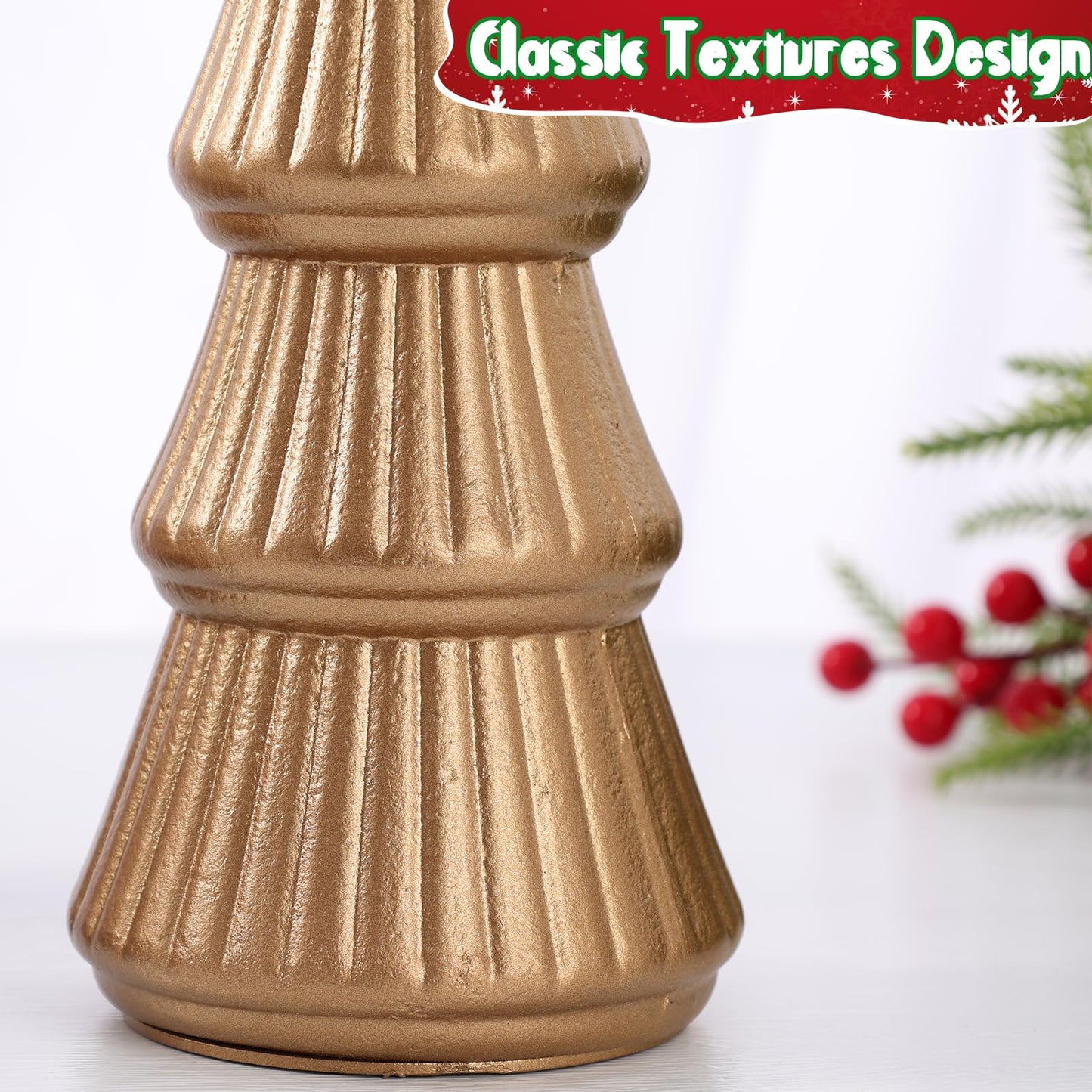 Fivebop Wooden Christmas Tree Figurine, 3 Pcs Tabletop Xmas Tree, Christmas Centerpiece Decor for Home Entryway Mantel Shelf Table Fireplace Holiday (Glod-Wood)