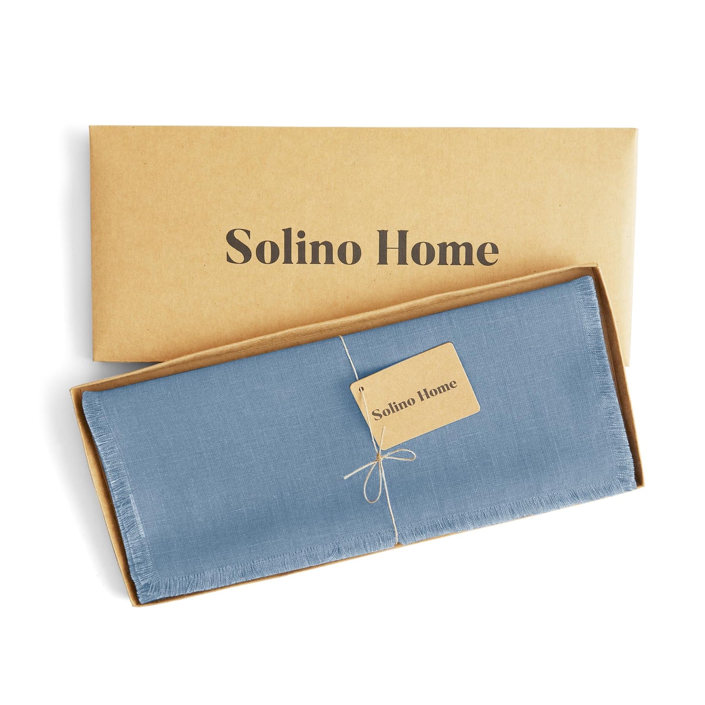 Solino Home Linen Dusty Chambray Blue Table Runner 108 Inches Long - Fringe, 100% Pure Linen 14 x 108 Inch Table Runner for Summer