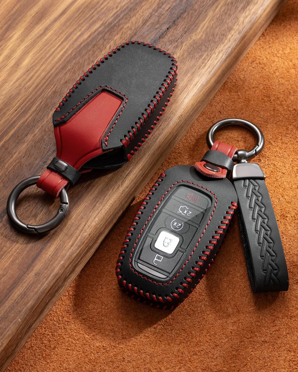 YINEOR Key Fob Cover Leather Car Key Case Keychain Fob Holder Compatible with Lincoln Continental MKC MKX MKZ Navigator Nautilus Corsair Aviator 2017-2026 (Black)