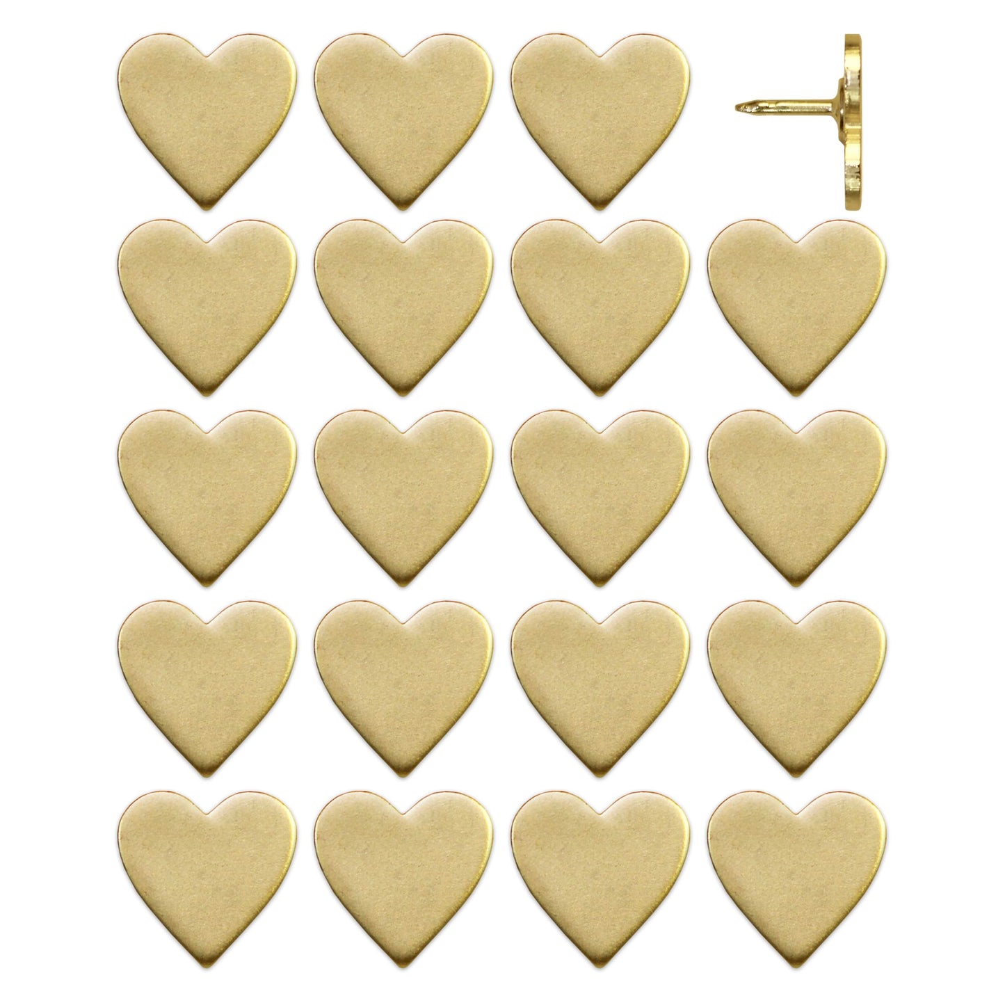Big Gold Heart Push Pins - Large Gold Metal Heart Map Pins - for Cork Board, Maps, or Lapel Pin Use - Designed in USA - Set of 20