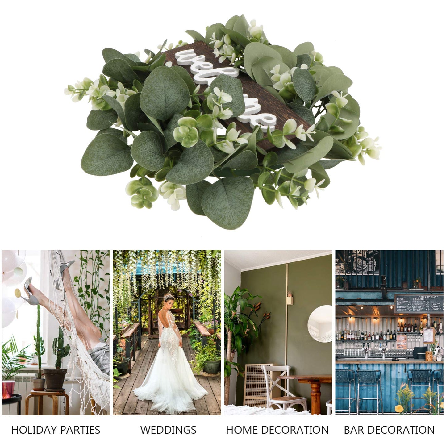Spring Summer Garland Welcome Sign Artificial Eucalyptus Wreath Rustic Front Door Sign for Farmhouse Porch Front Door Decorations Welcome Eucalyptus Wreath