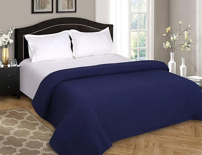Elvana Home 100% Cotton Bed Blanket, Breathable Bed Blanket Twin Size, Cotton Thermal Blankets Twin, Perfect for Layering Any Bed for All Season, Navy Blue