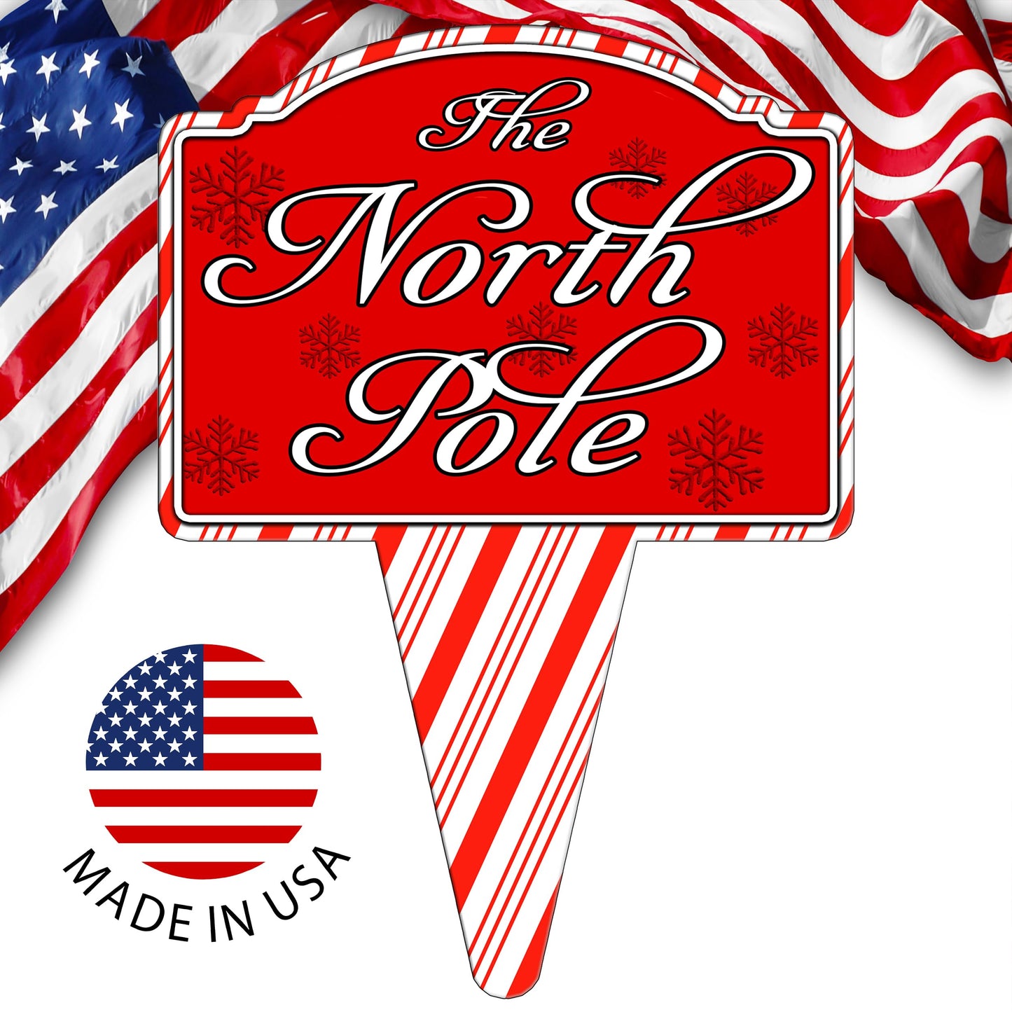 North Pole Santa Home Candy Cane Christmas Holiday Yard Sign For Lawn Grass Home or Business Front Door Durable Metal Built In Stake St. Nicholas Claus Xmas