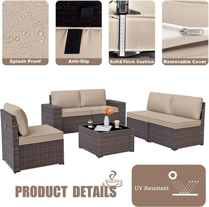 Kurapika 9 Pieces Patio Furniture Set, Rattan Sofa Set, Outdoor Conversation Sets w/Swivel Rocking Chairs Patio Sectional Sofa w/4 Inch Cushion, Sand