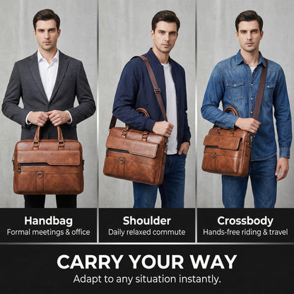 JINGTIANCD Men's Faux Leather Laptop Bag 15.7 Inch, Water-Resistant Briefcase Messenger Bag for Work, Business, Travel | Adjustable Shoulder Crossbody Office Satchel(Deep Khaki)