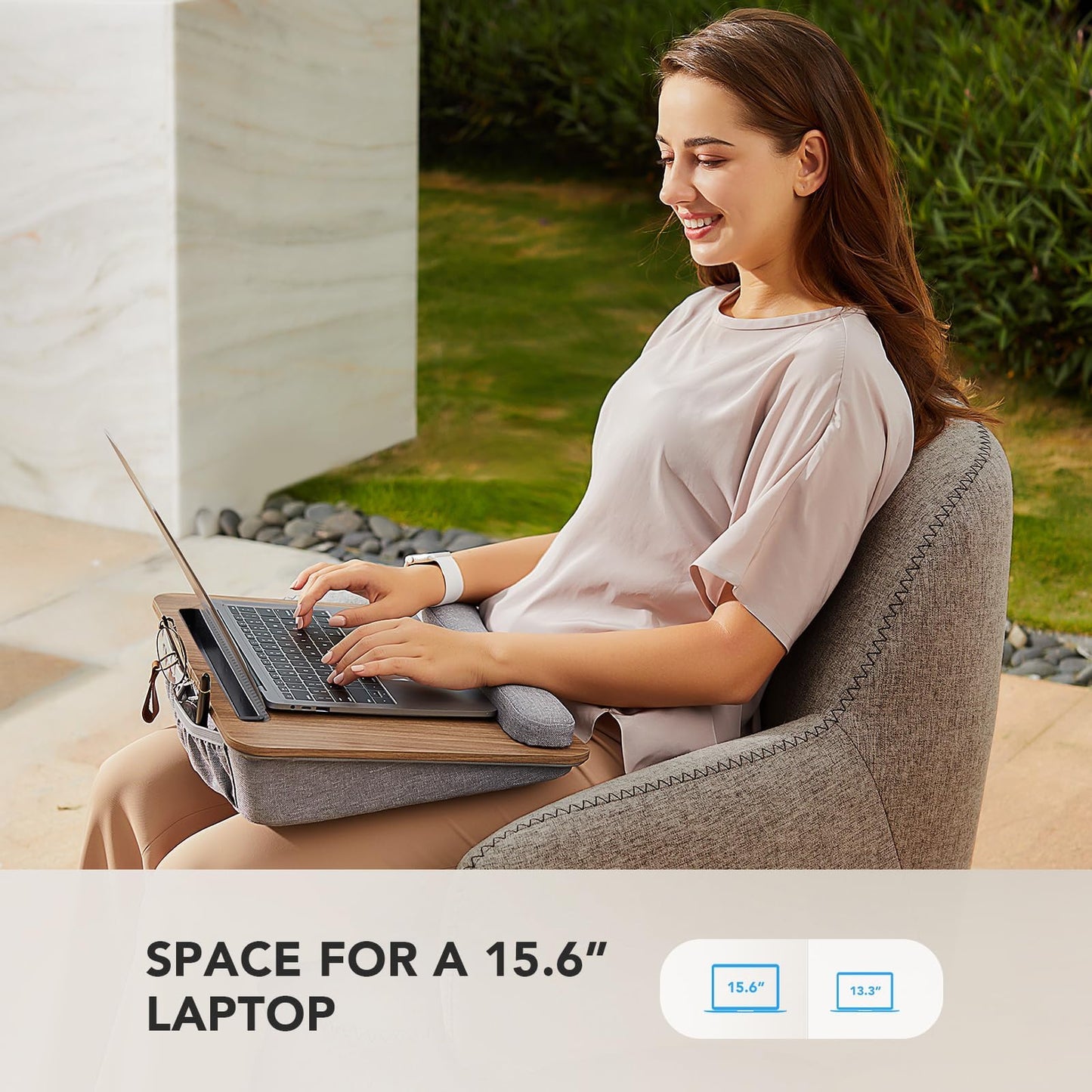 HUANUO Laptop Lap Desk - Portable Lap Desk with Pillow Cushion, Fits up to 15.6 inch Laptop, with Anti-Slip Strip & Storage Function for Home Office Students Use as Computer Laptop Stand, Book Tablet