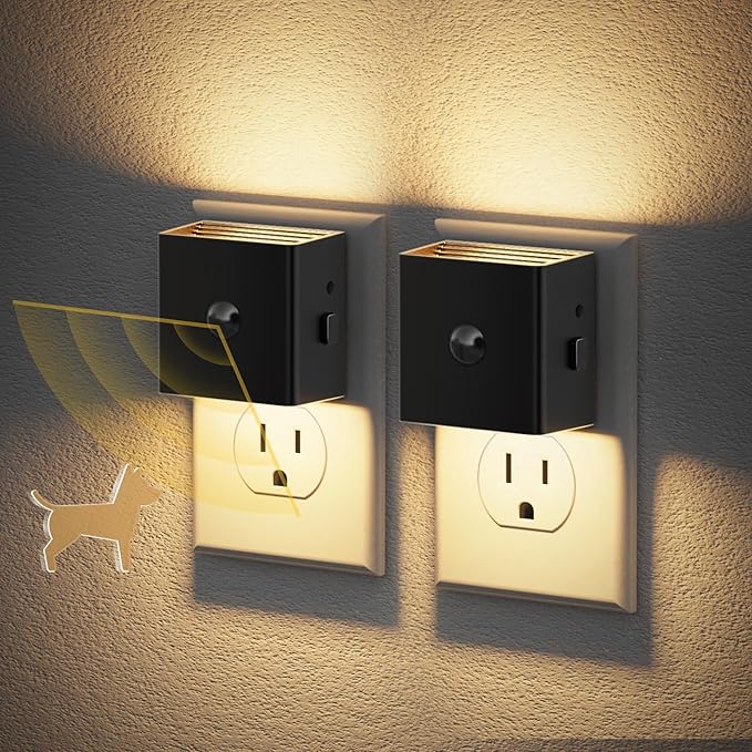 JandCase Motion Sensor Night Light, Night Lights Plug into Wall with Adjustable Brightness, Motion Activated Night Light, 3000K Warm White, for Kids Bathroom Hallway Kitchen Bedroom