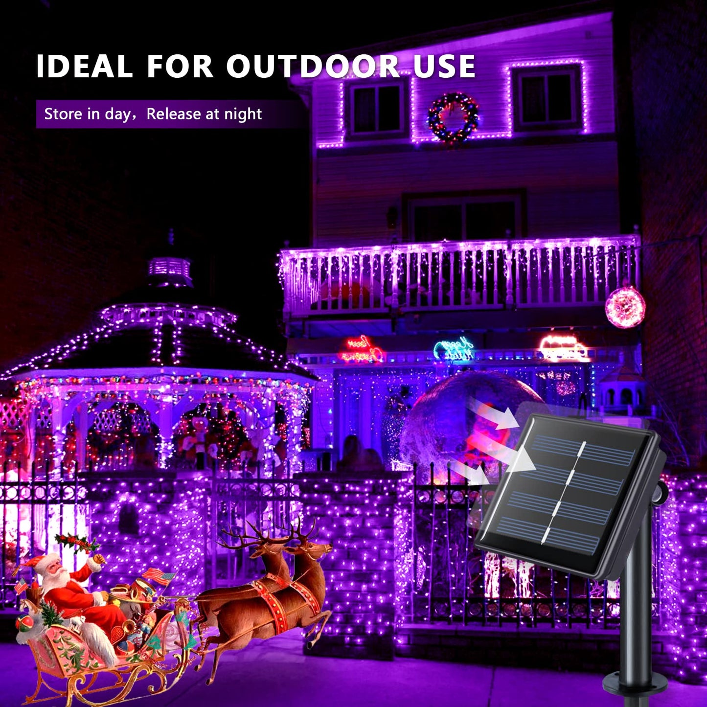 JMEXSUSS 4 Pack Purple Solar String Lights Outdoor Waterproof, 100 LED 33ft Purple Solar Fairy Lights, 8 Modes Copper Wire Christmas Light for Halloween Christmas Garden Yard Tree Decor