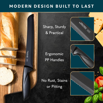 Home Hero Kitchen Knife Set with Sharpener - High Carbon Stainless Steel Knife Block Set with Ergonomic Handles (20 Pcs - Acrylic Black)
