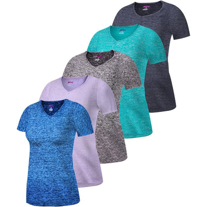5-Pack Workout Tops for Women – Short Sleeve V-Neck Dry-Fit Moisture-Wicking Women's Activewear T-Shirts for Gym Yoga Running